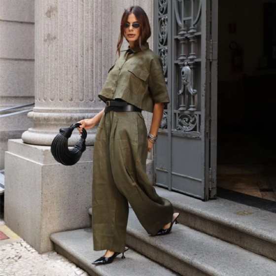 Calça Linho C/Bolsos E Pregas