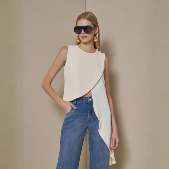 Blusa Assimétrica Em Crepe Flow