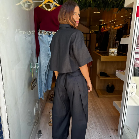 Calça Linho C/Bolsos E Pregas