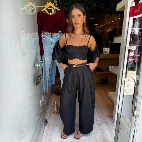 Camisa Curta Linho C/Bolsos