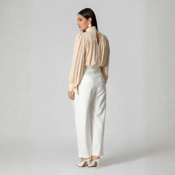 Blusa Balonê Gola Alta C/Nervuras