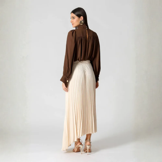 Blusa Balonê Gola Alta C/Nervuras
