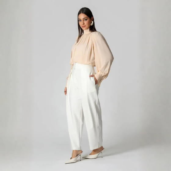 Blusa Balonê Gola Alta C/Nervuras