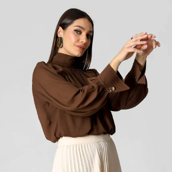 Blusa Balonê Gola Alta C/Nervuras
