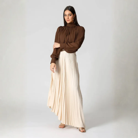 Blusa Balonê Gola Alta C/Nervuras