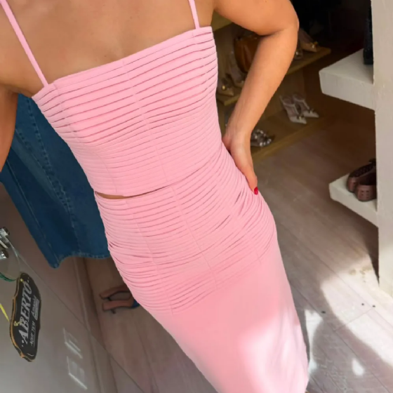 Conj Cropped/Saia Midi C/Tiras