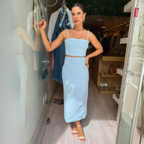 Conj Cropped/Saia Midi C/Tiras