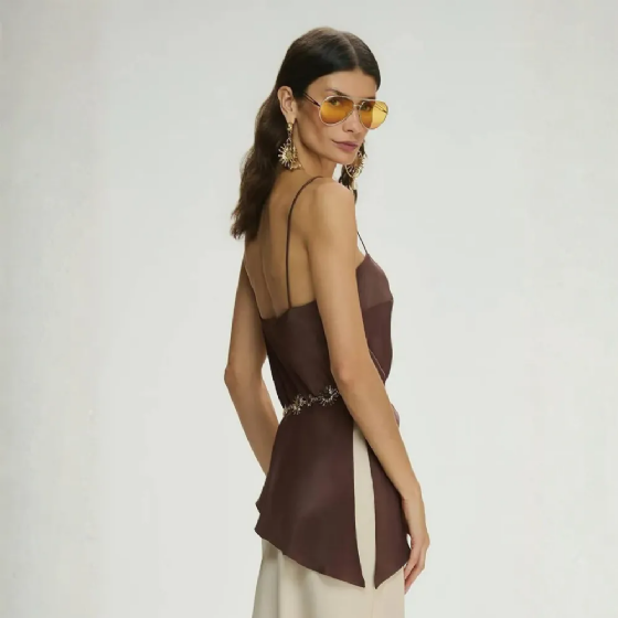 Blusa Acetinada Alças Finas C/Fenda