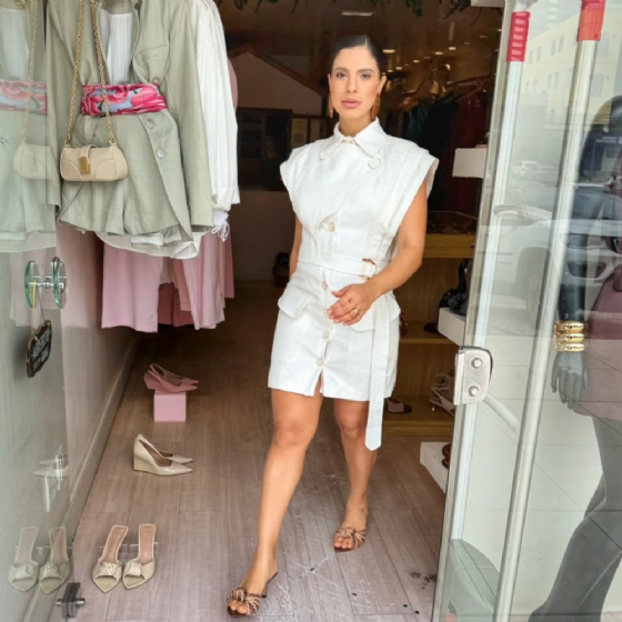 Vestido Sarja Curto Detalhe Cinto
