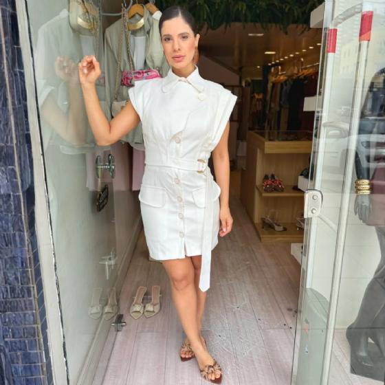 Vestido Sarja Curto Detalhe Cinto
