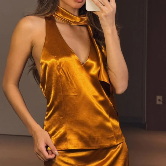 Conj Cetim Saia/Blusa Frente Única
