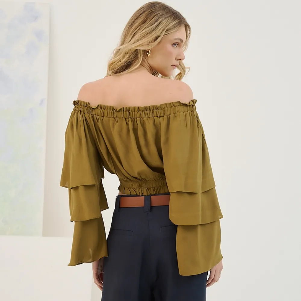 Blusa Ombro A Ombro C/Bordado