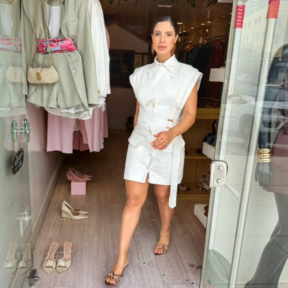 Vestido Sarja Curto Detalhe Cinto