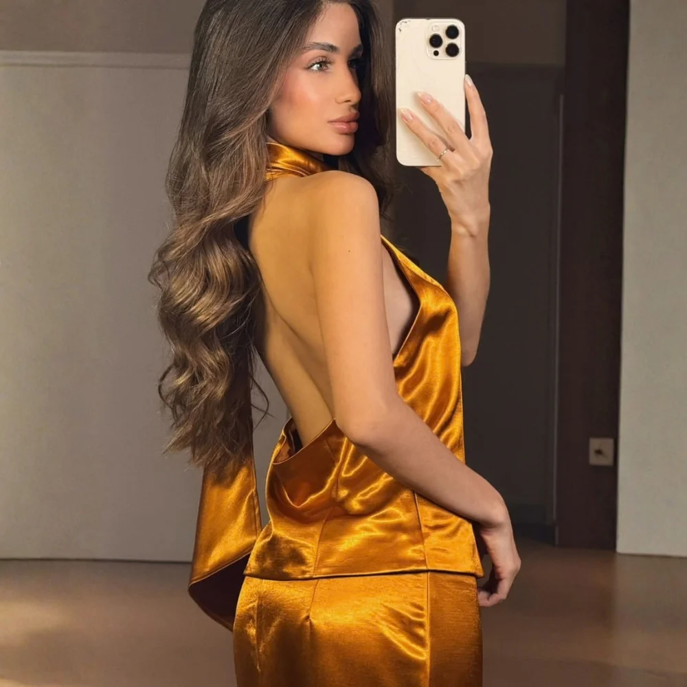 Conj Cetim Saia/Blusa Frente Única