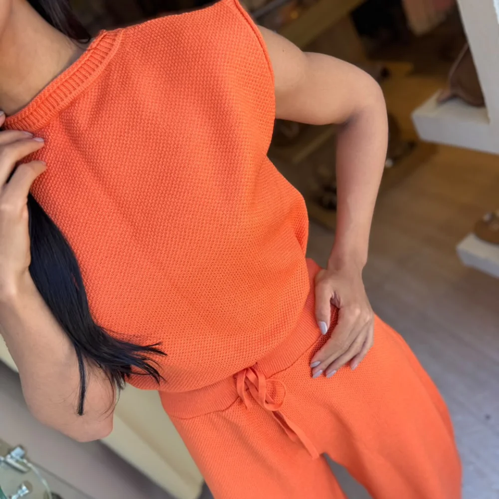 Conj Tricô Blusa/Calça Balloon