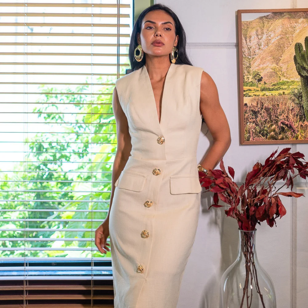 Vestido Midi D V Rami Botões