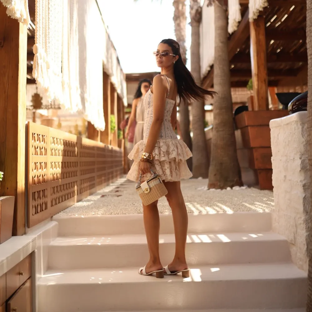 Vestido Curto Estampado C/Renda