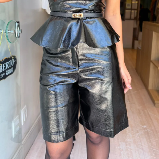 Conj Blusa/Bermuda Courino